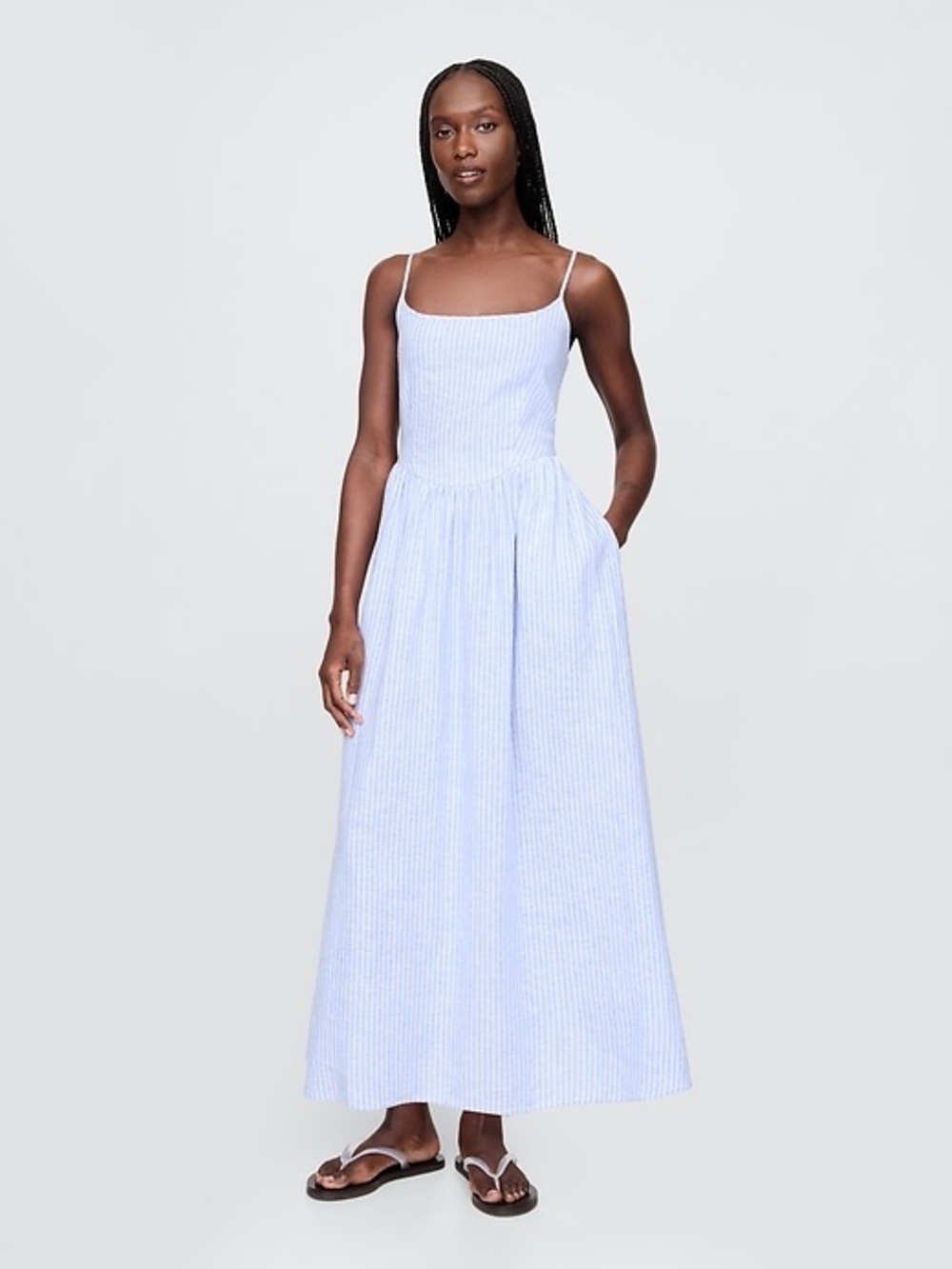 Gap drop waist stripe linen dress